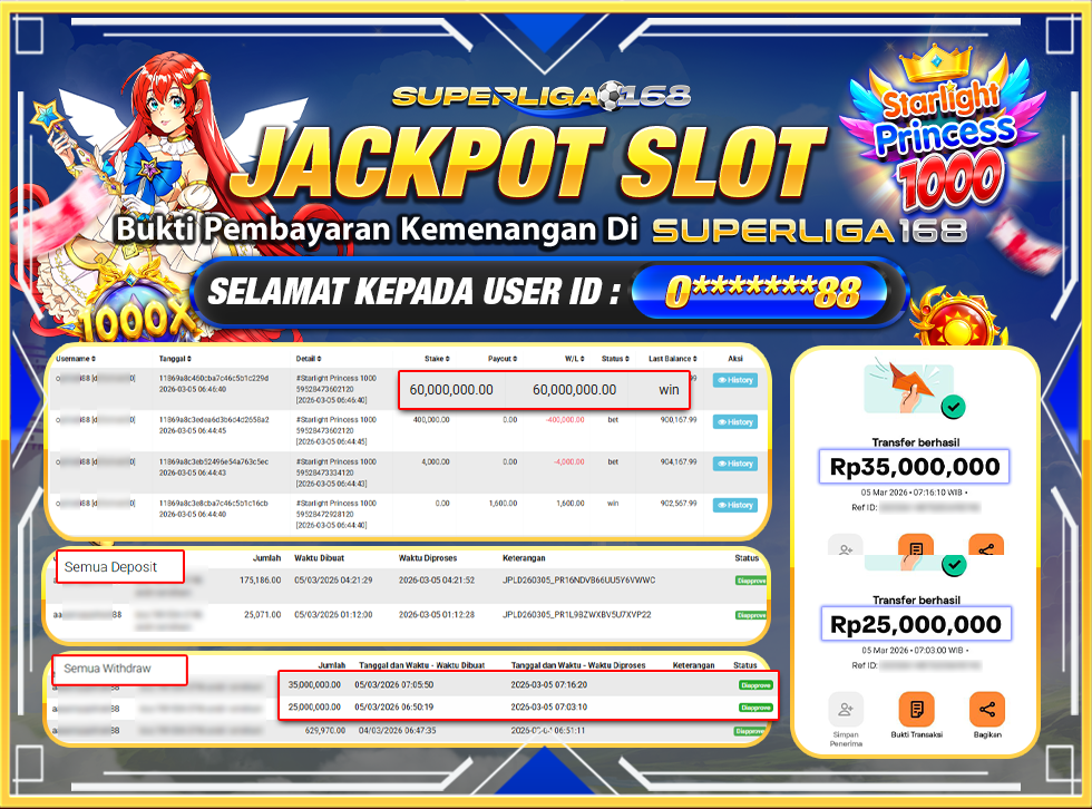 SUPERLIGA168 STARLIGHT PRINCESS 1000 Rp.60,000,000LUNASS